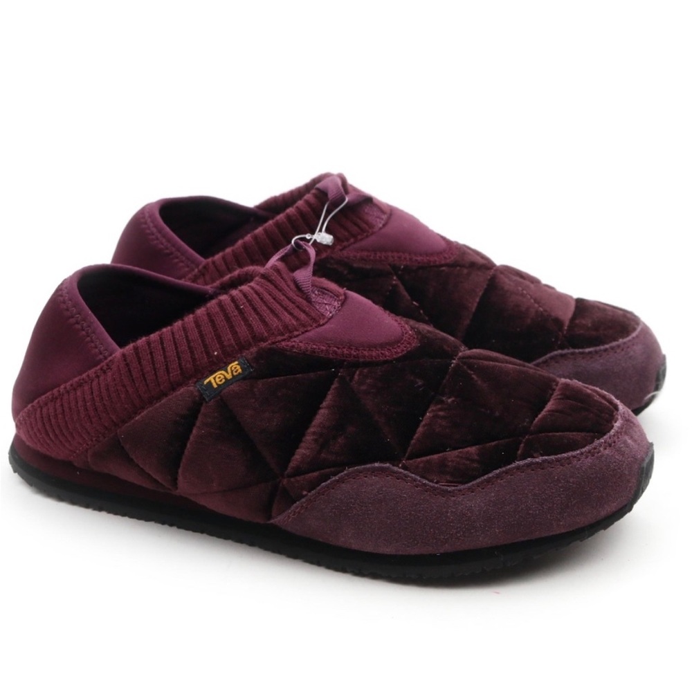 Teva Women's Ember Maroon Velvet Quilted Slip on Moccasins Slippers